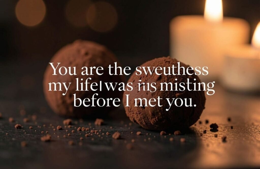Romantic Chocolate Pick-Up Lines quote on candlelit truffles image