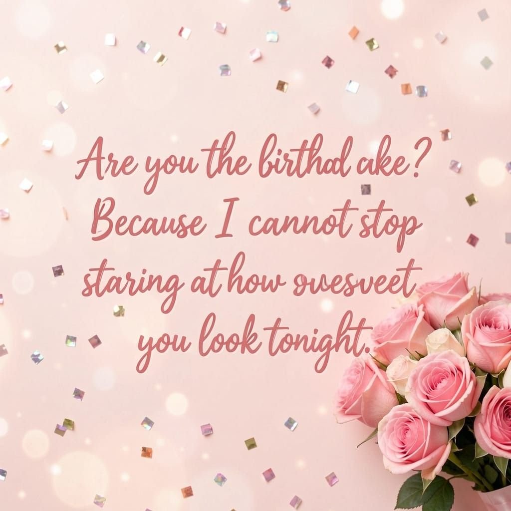  Flirty birthday pick up lines for girls with blush pink confetti backdrop