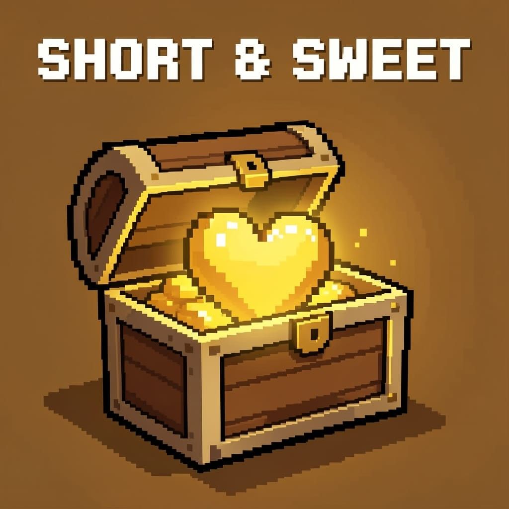 Short Terraria pickup lines illustration with pixel art treasure chest and heart