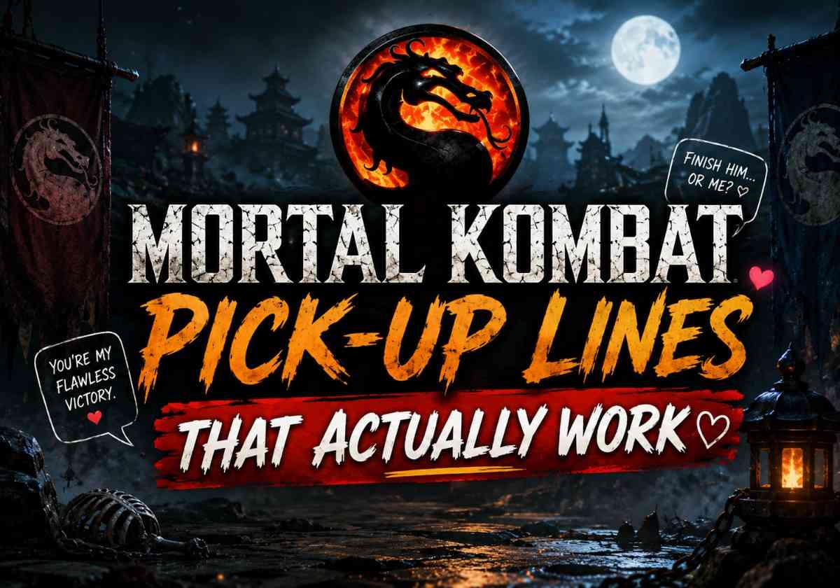 Mortal Kombat Pick-Up Lines featured image with dark arena, fiery logo, and bold text that actually work