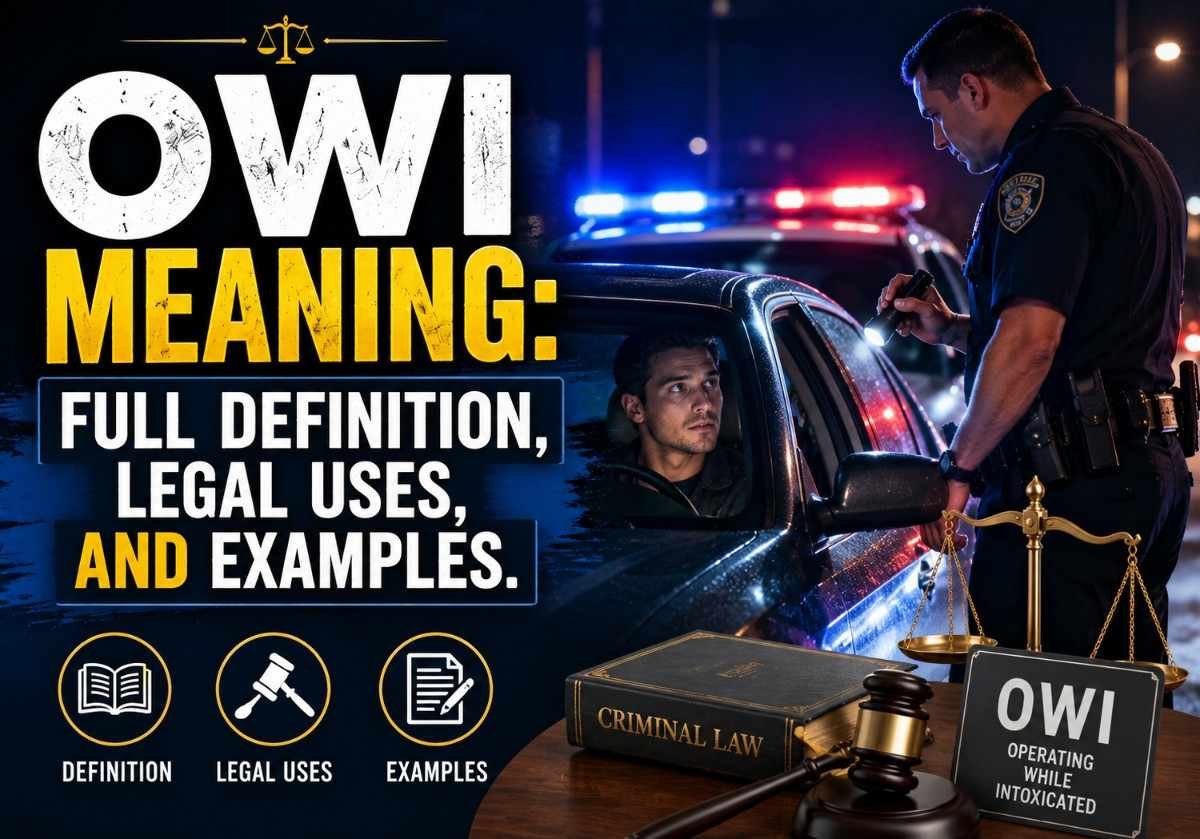 OWI meaning illustrated with a police traffic stop scene, highlighting full definition, legal uses, and real-life examples of operating while intoxicated.