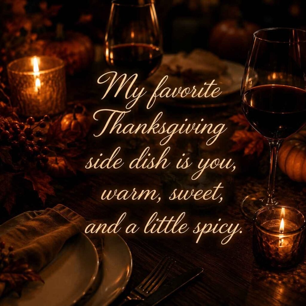 Best Thanksgiving pick up lines quote card with elegant autumn table centerpiece