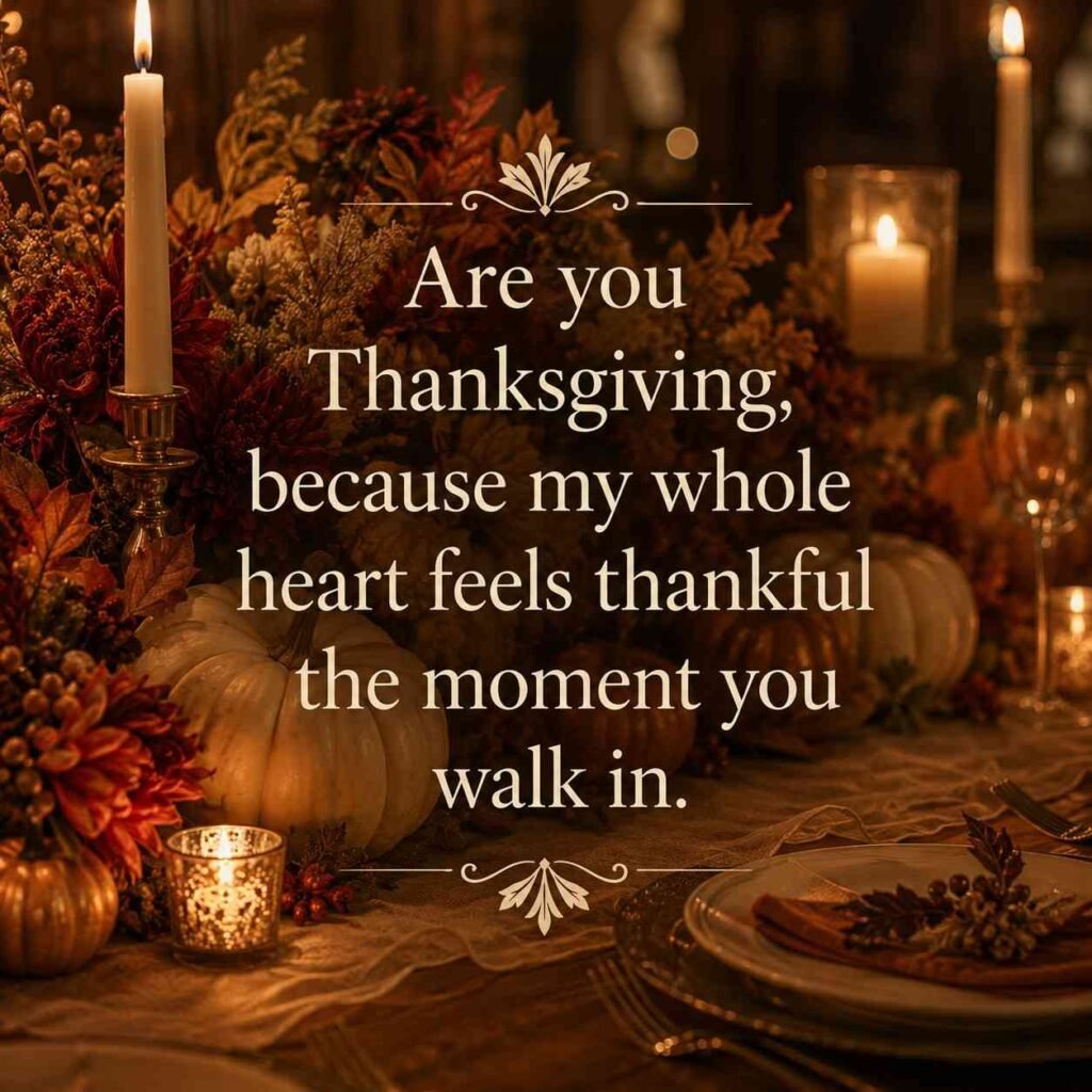 Best Thanksgiving pickup lines quote card with elegant autumn table centerpiece.