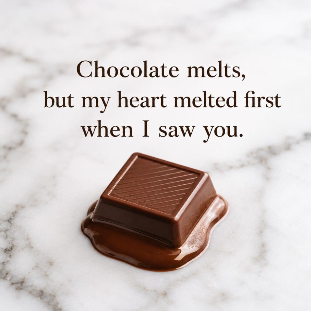 Short Chocolate Pick-Up Lines Quotes on Melting Chocolate Squares