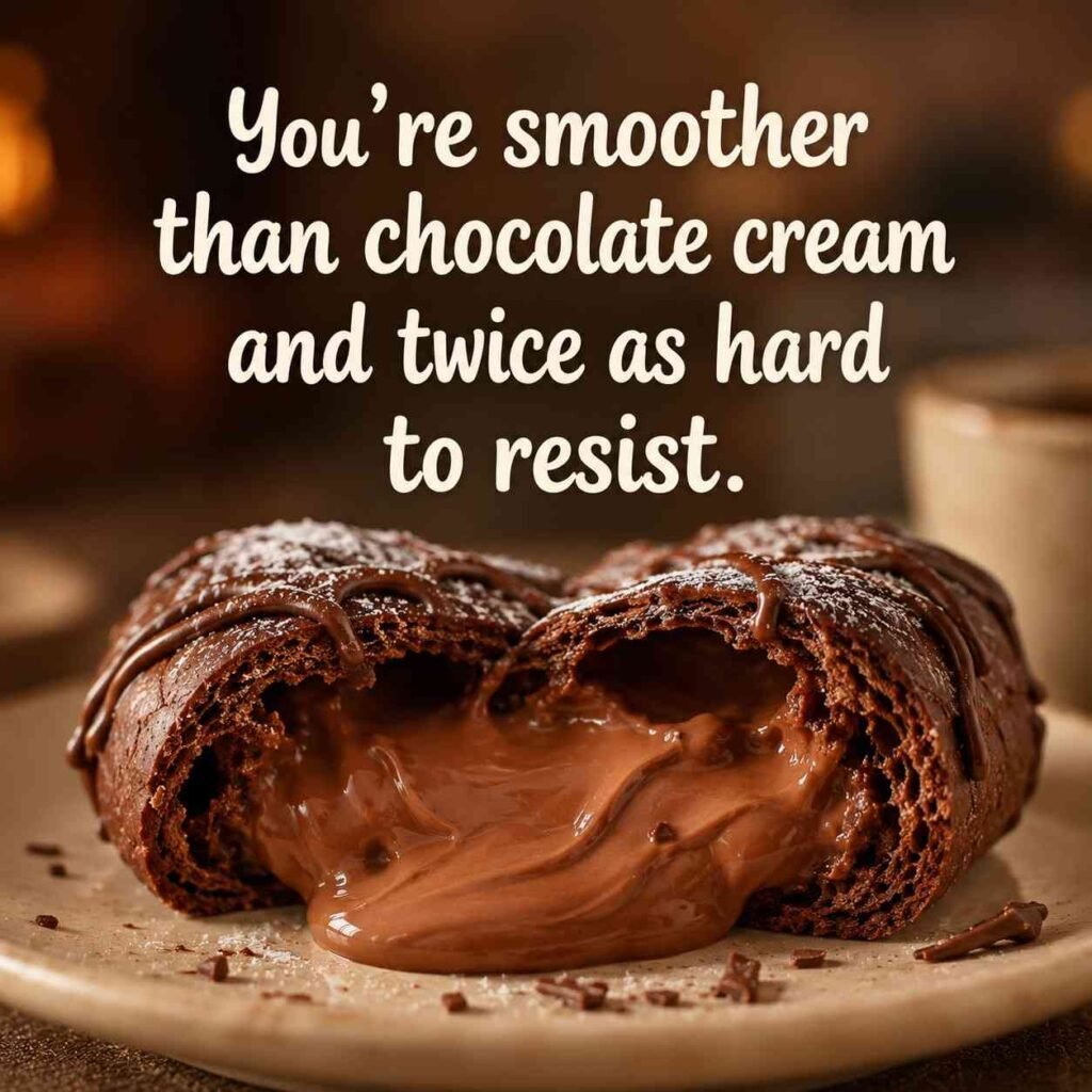 Chocolate Cream Pick Up Lines rizz quote on cream pastry image