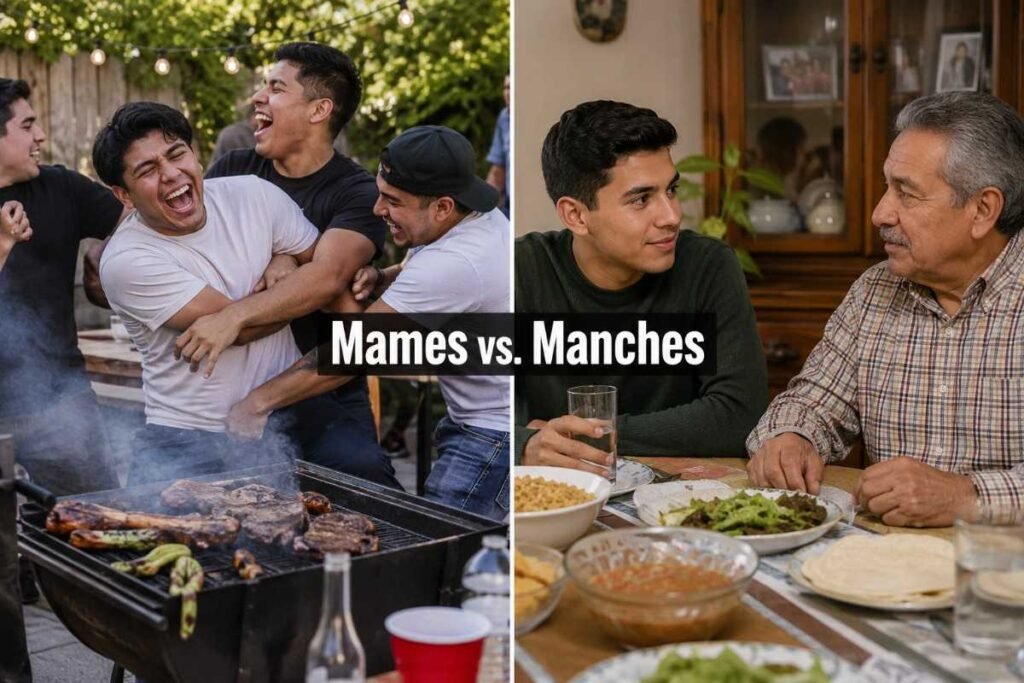Side by side comparison showing the no mames meaning versus the more polite no manches