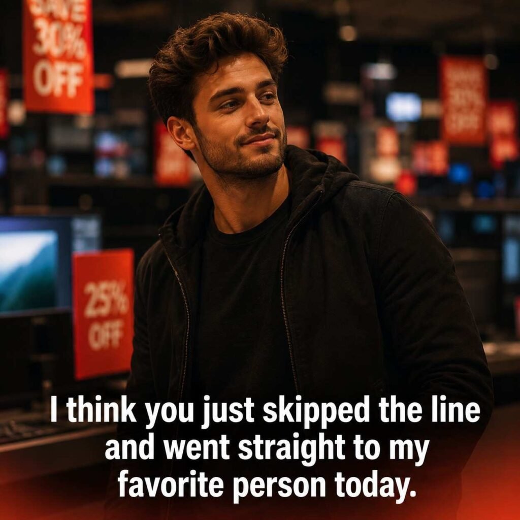 Black Friday Pickup Lines for him image with man near electronics display