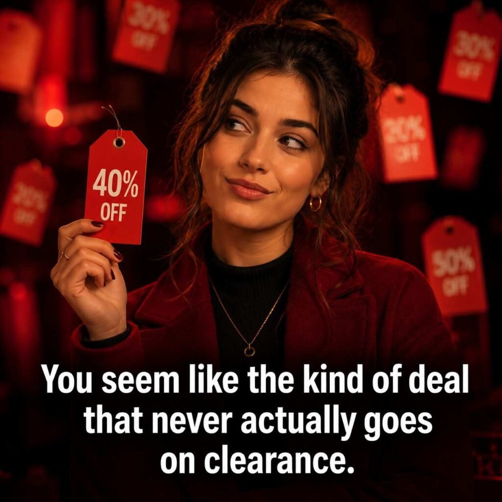 Clever Black Friday Pickup Lines image with woman holding a discount tag