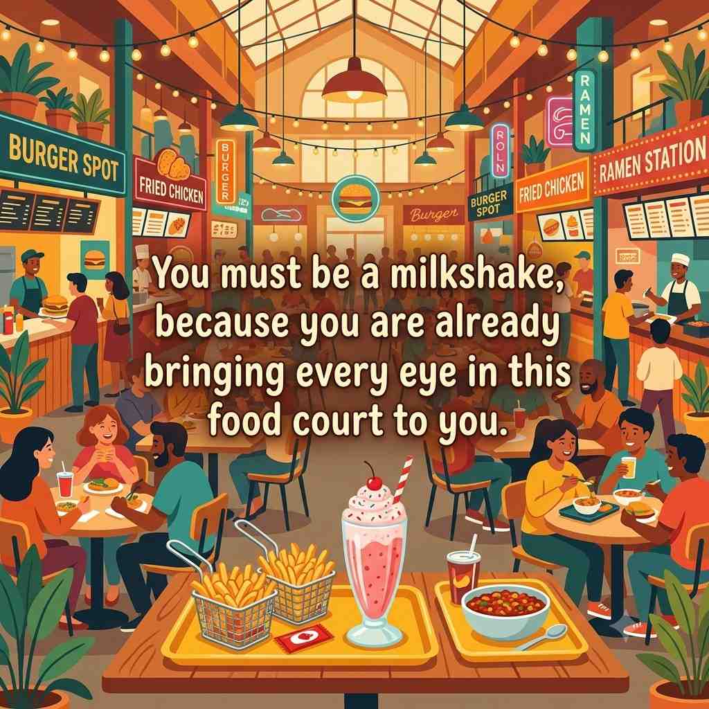 Food court shopping mall pick up line with milkshake illustration