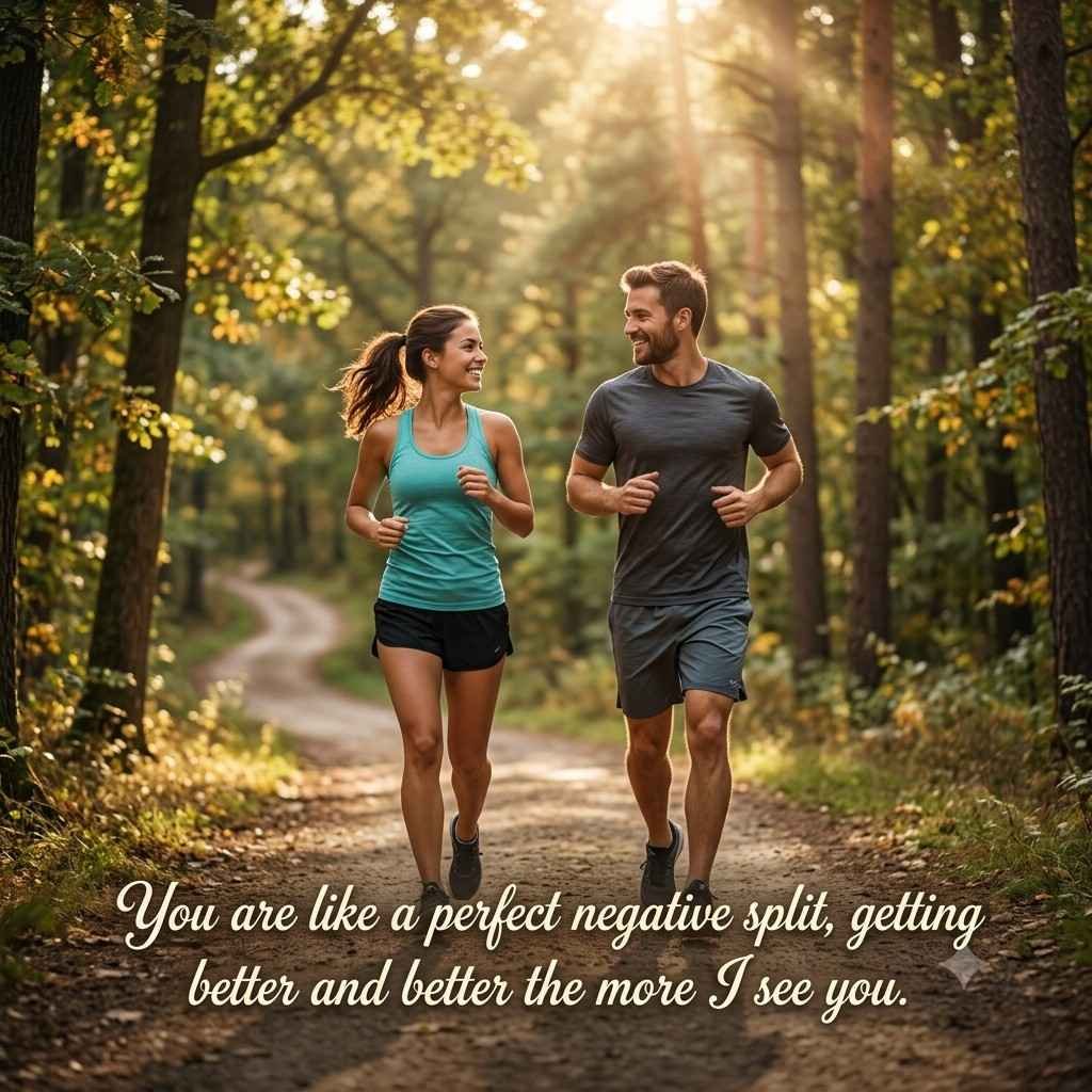 Cheesy Runner Jogger Pick Up Lines quote on romantic forest trail run photo