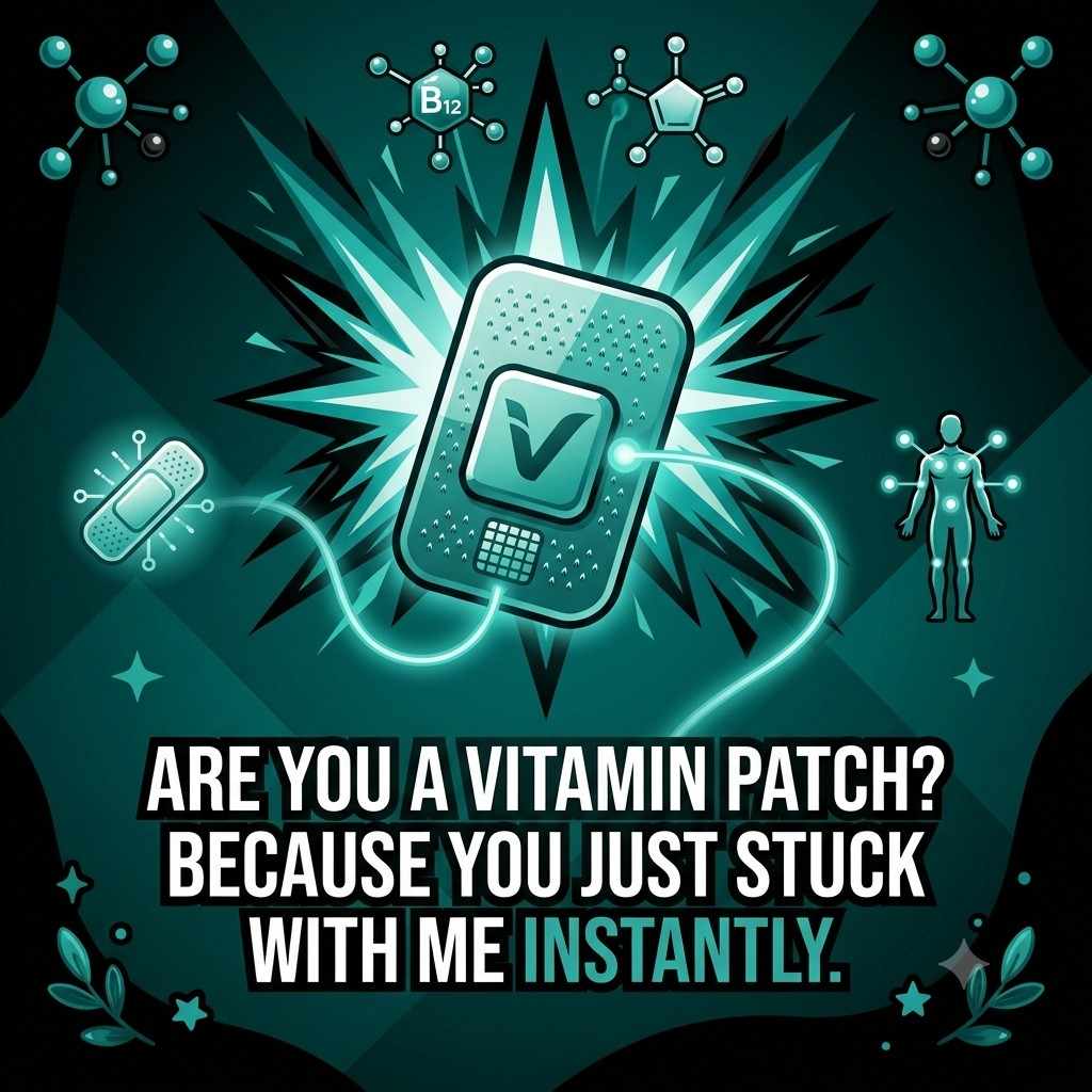 "Clever vitamin pick up lines image with vitamin patch illustration"