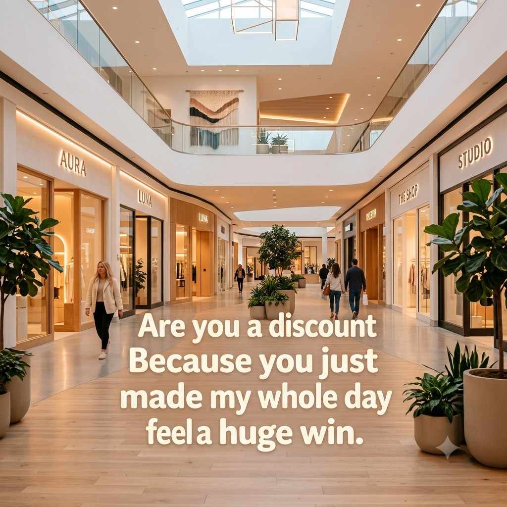 Best shopping mall pick up lines quote card with mall background
