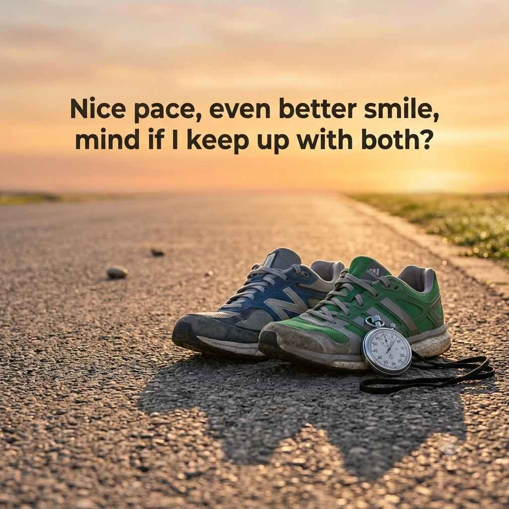 Short Runner Jogger Pick Up Lines quote on running shoes sunrise photo