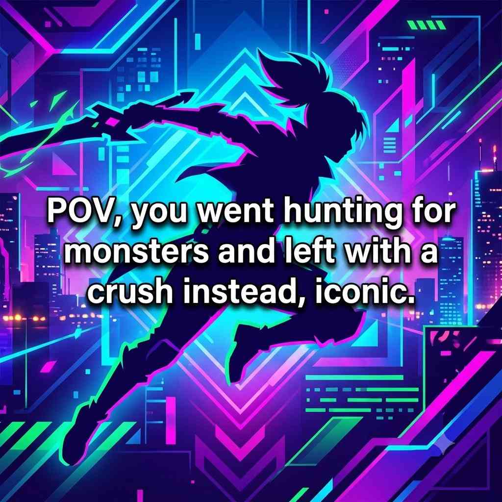 Viral Monster Hunter Pick Up Lines quote image with neon gaming background