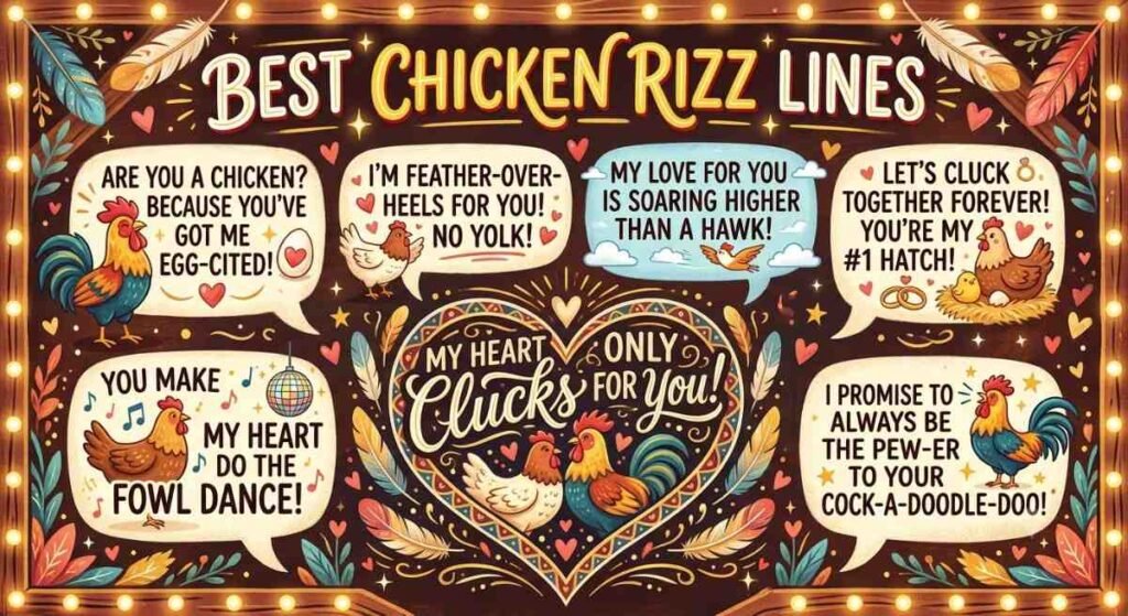 Best chicken rizz lines image with stylish chicken heart quote