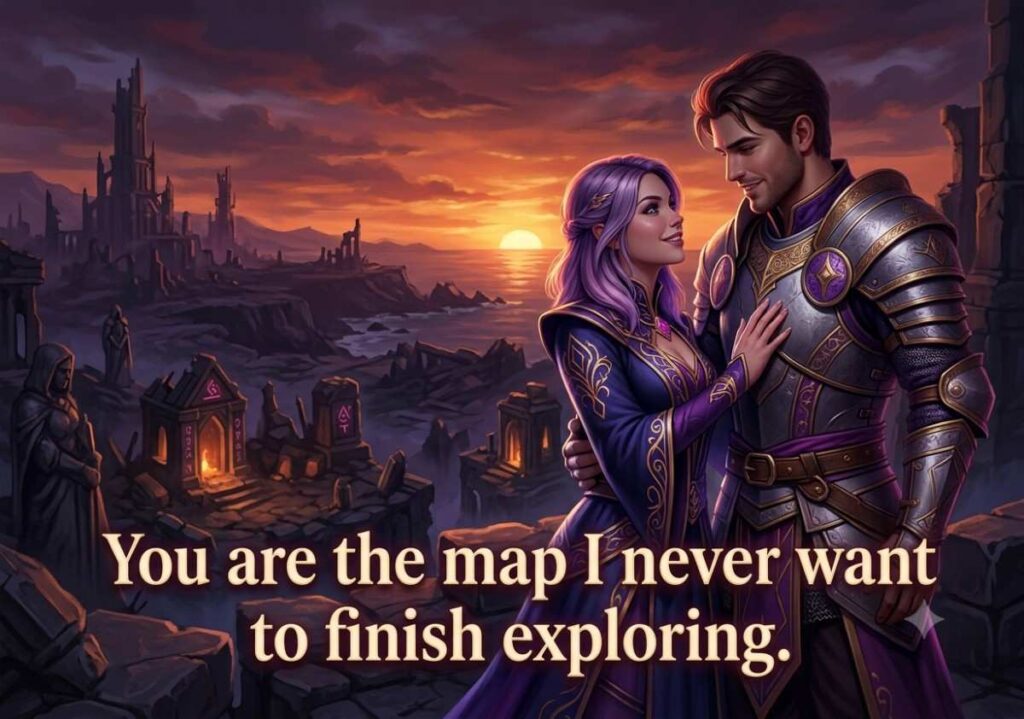 Romantic path of exile pick up lines illustration of two exiles at sunset