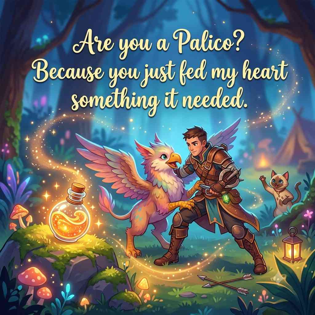 Cheesy Monster Hunter Pick Up Lines quote image with glowing potion