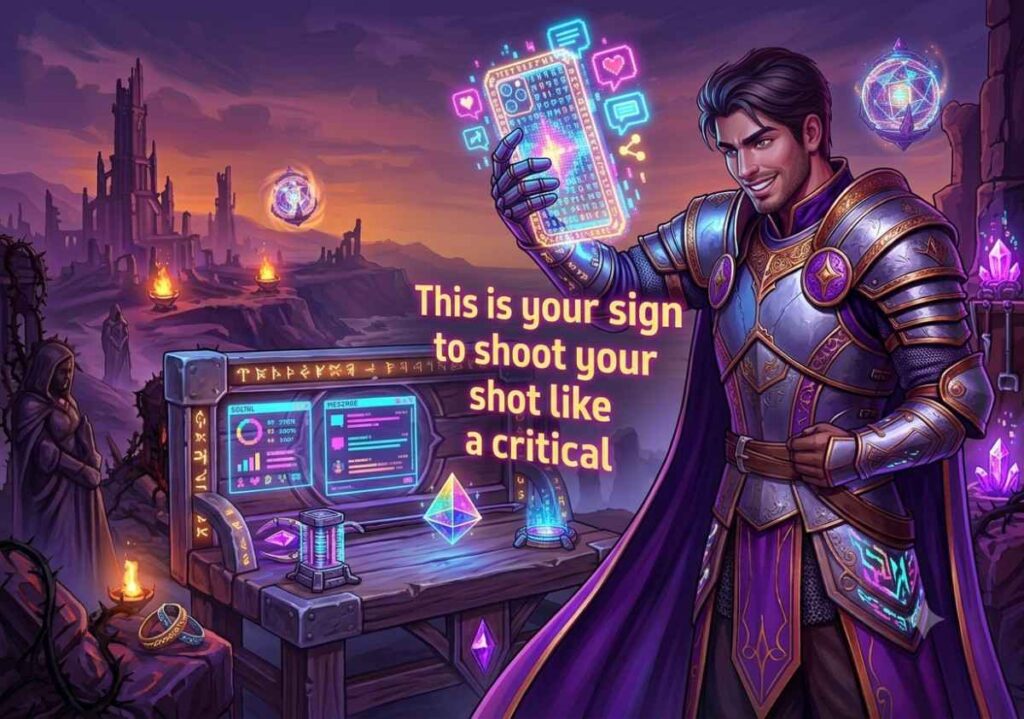 Path of exile pick up lines for social posts with a glowing phone icon