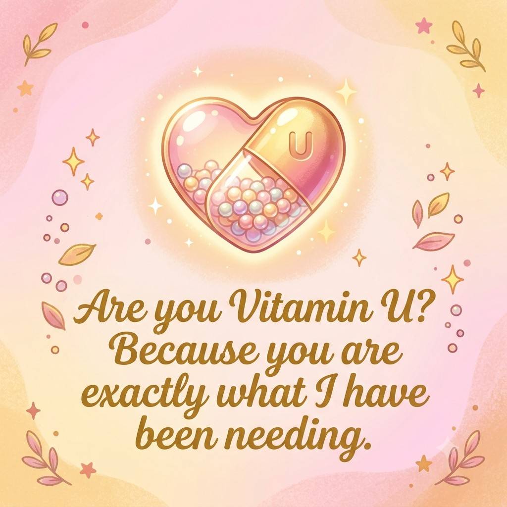 "Romantic vitamin pick up lines image with heart-shaped capsule illustration"