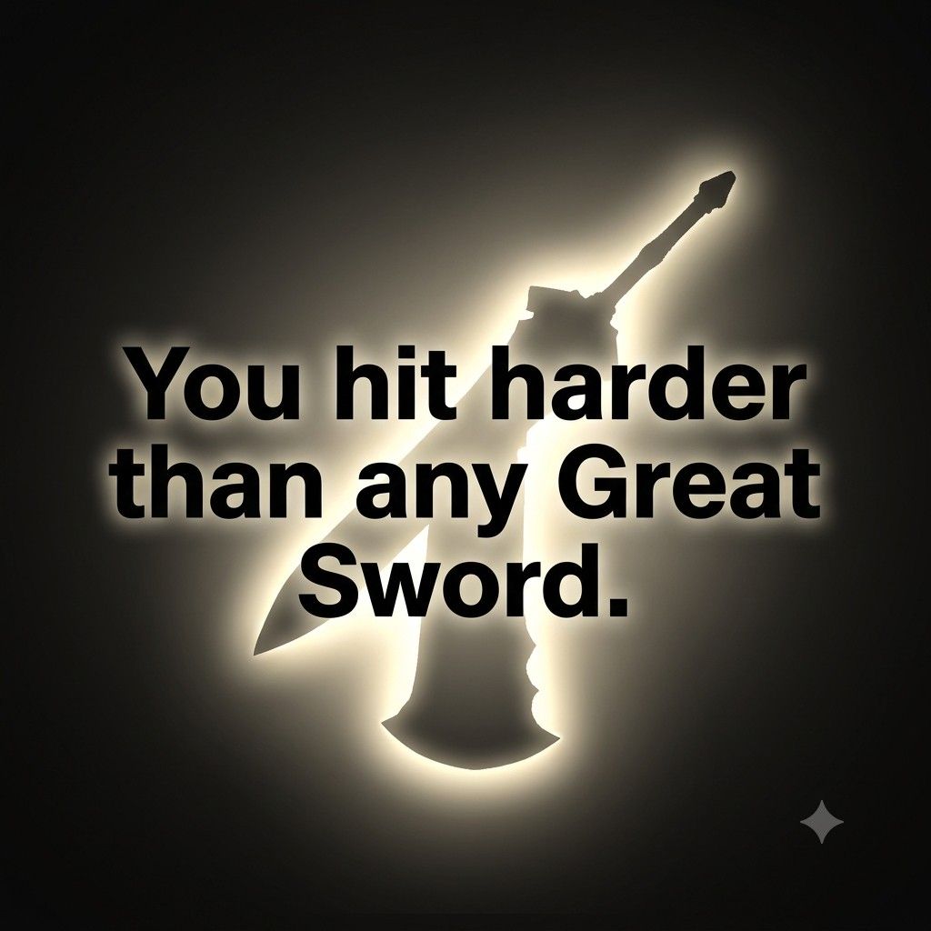 Short Monster Hunter Flirty Lines quote image with weapon silhouette