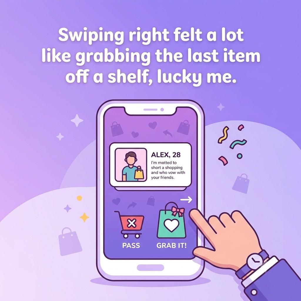 Funny shopping mall pick up line Tinder opener phone illustration