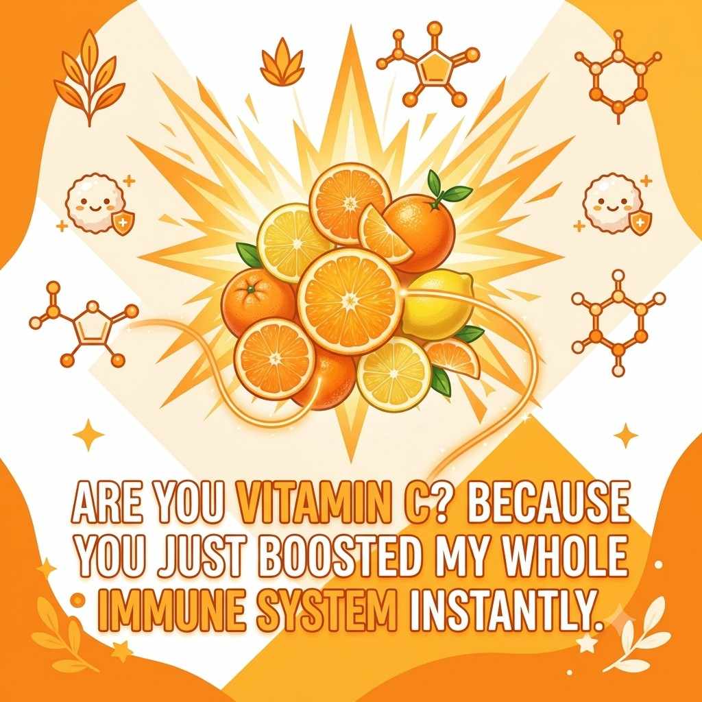 "Vitamin C pick up lines image with fresh orange slices illustration"