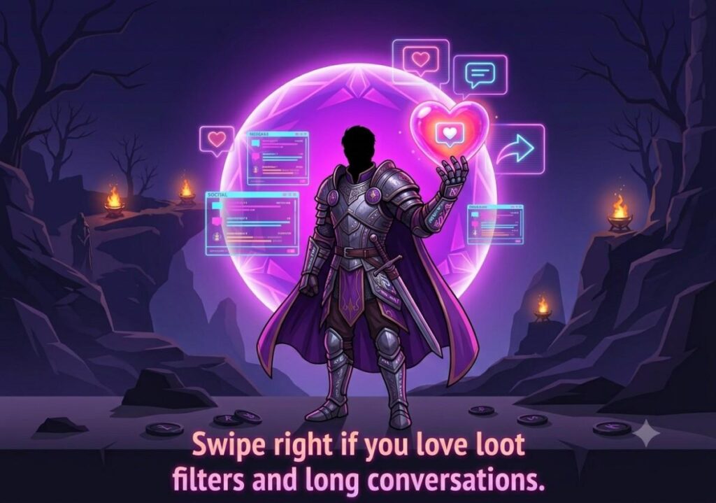Path of exile pick up lines for Tinder shown with a glowing heart orb