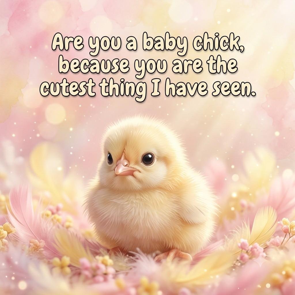 Cute chicken pickup lines image with adorable baby chick quote