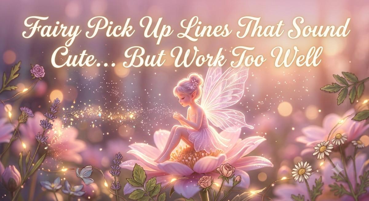 fairy pick up lines hero image with a glowing fairy in an enchanted forest