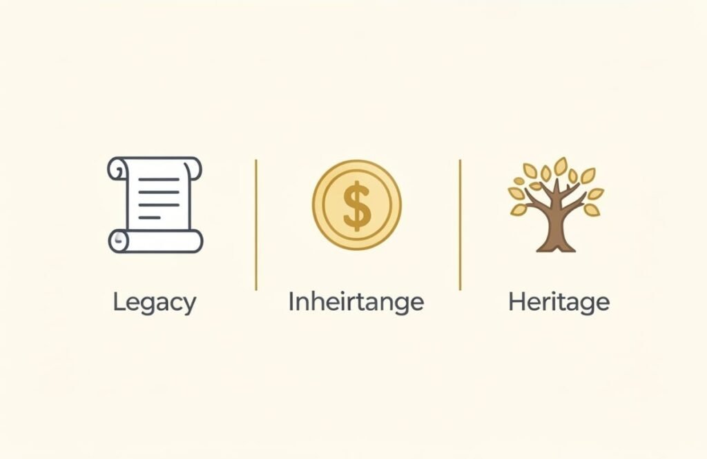Infographic comparing legacy meaning to inheritance and heritage