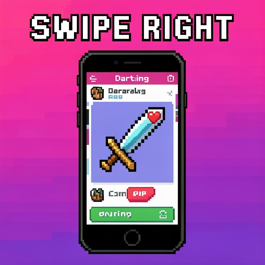 Terraria pickup lines for Tinder and Hinge illustration with pixel art dating app mockup