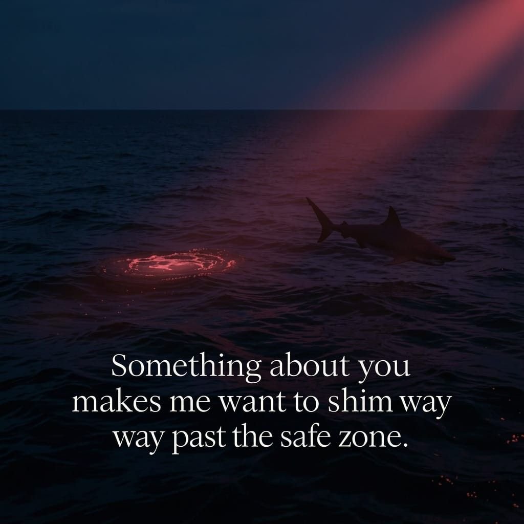 Spicy Shark Pick-Up Lines quote image with a moody nighttime ocean scene