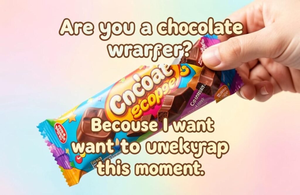 Cheesy Chocolate Pick-Up Lines quote on unwrapped chocolate photo