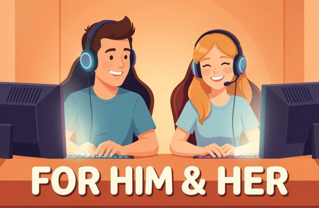Streamer gamer pick-up lines for him and her with two gamers wearing headsets