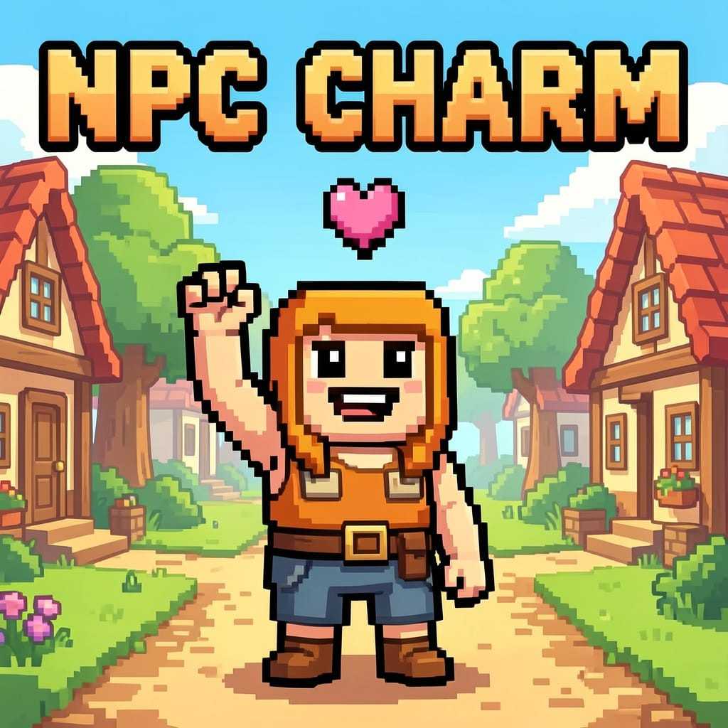 Terraria NPC pickup lines illustration with friendly pixel art villager character