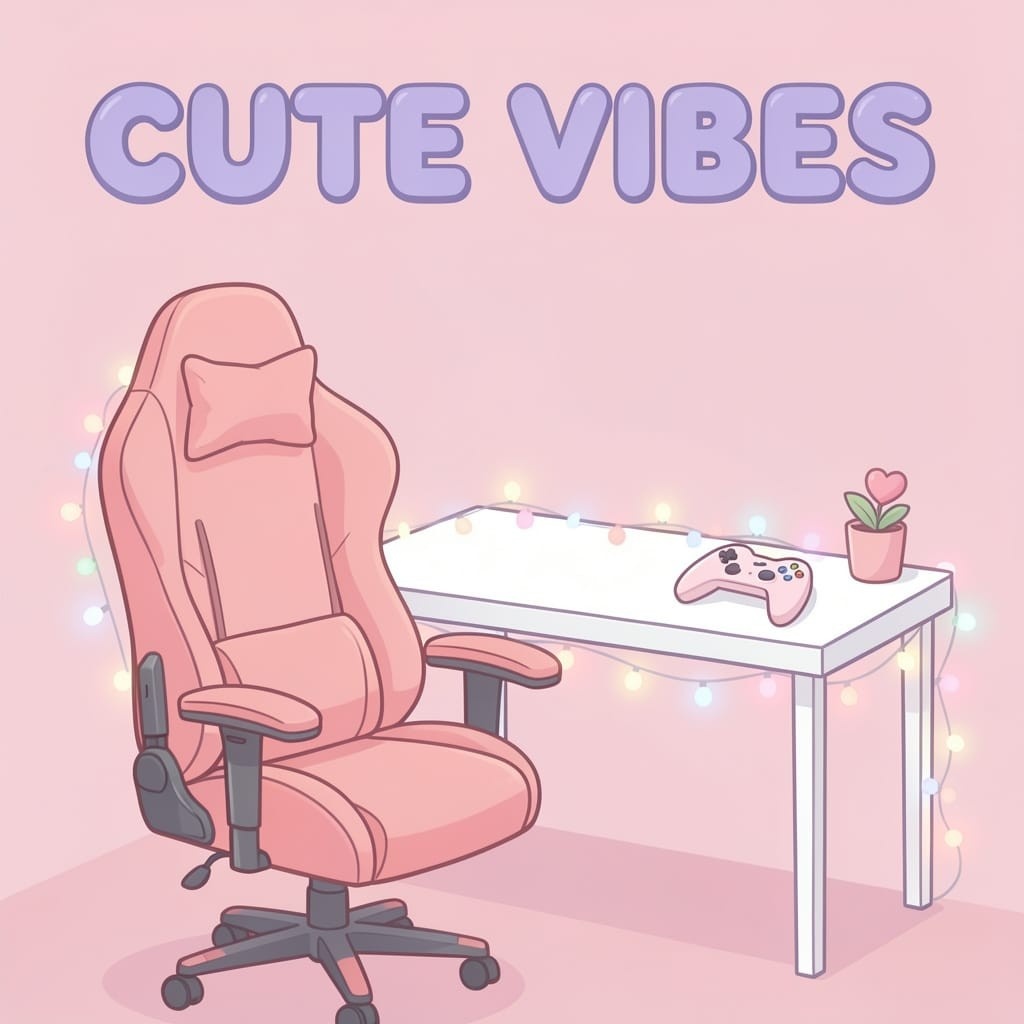 Cute streamer gamer pick-up lines illustration with heart-shaped controller and cozy setup.