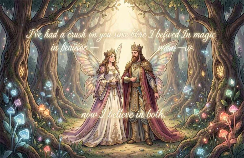 Fairy pick up lines for crush illustration with a fairy king and queen