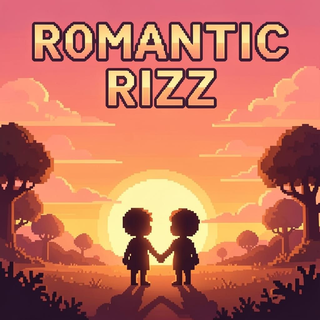 Romantic Terraria pickup lines illustration with pixel art sunset biome scene