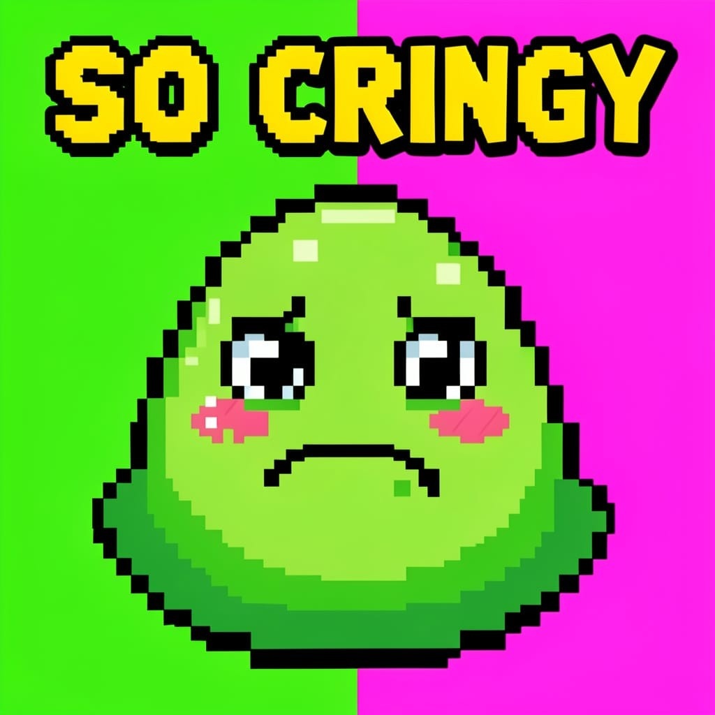 Cringy Terraria pickup lines illustration with pixel art blushing slime character