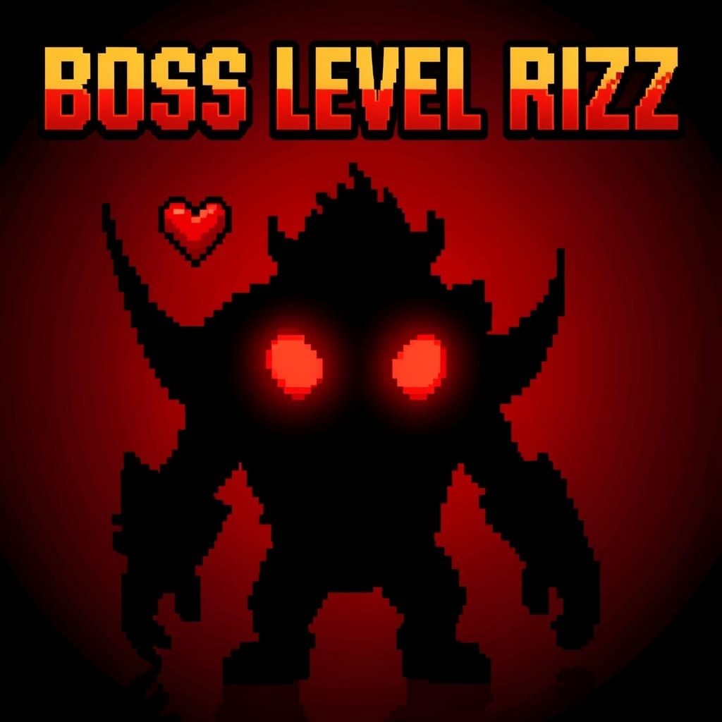 Terraria boss pickup lines illustration with pixel art boss silhouette and glowing eyes