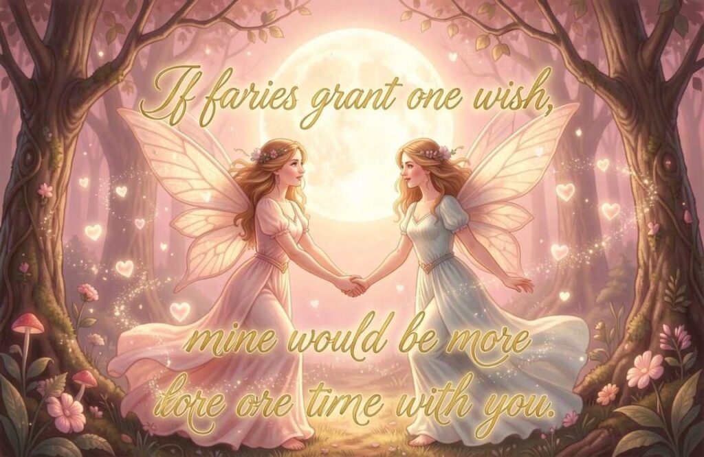Romantic fairy pick up lines image of two fairies holding hands under moonlight