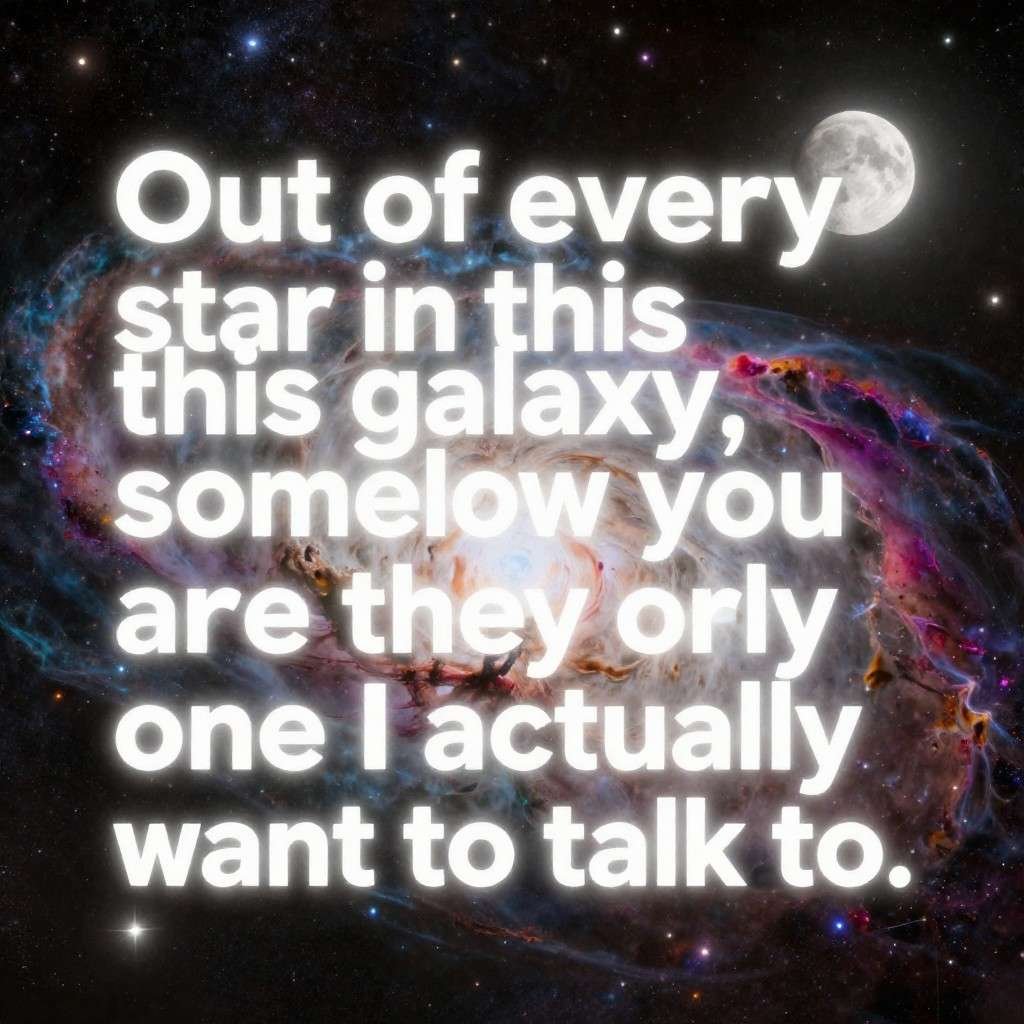 Cosmic moon pick up lines with galaxy and nebula background