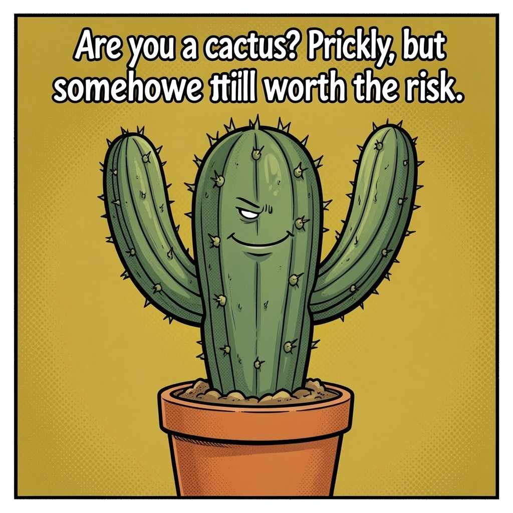 Sarcastic plant pick up lines quote with cactus illustration