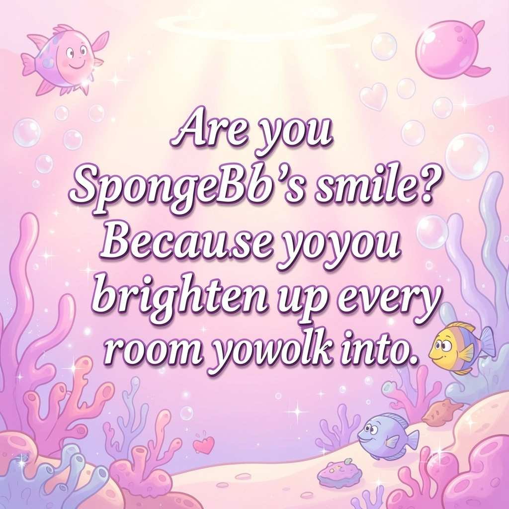 SpongeBob pick-up lines quote for her with pastel pink theme