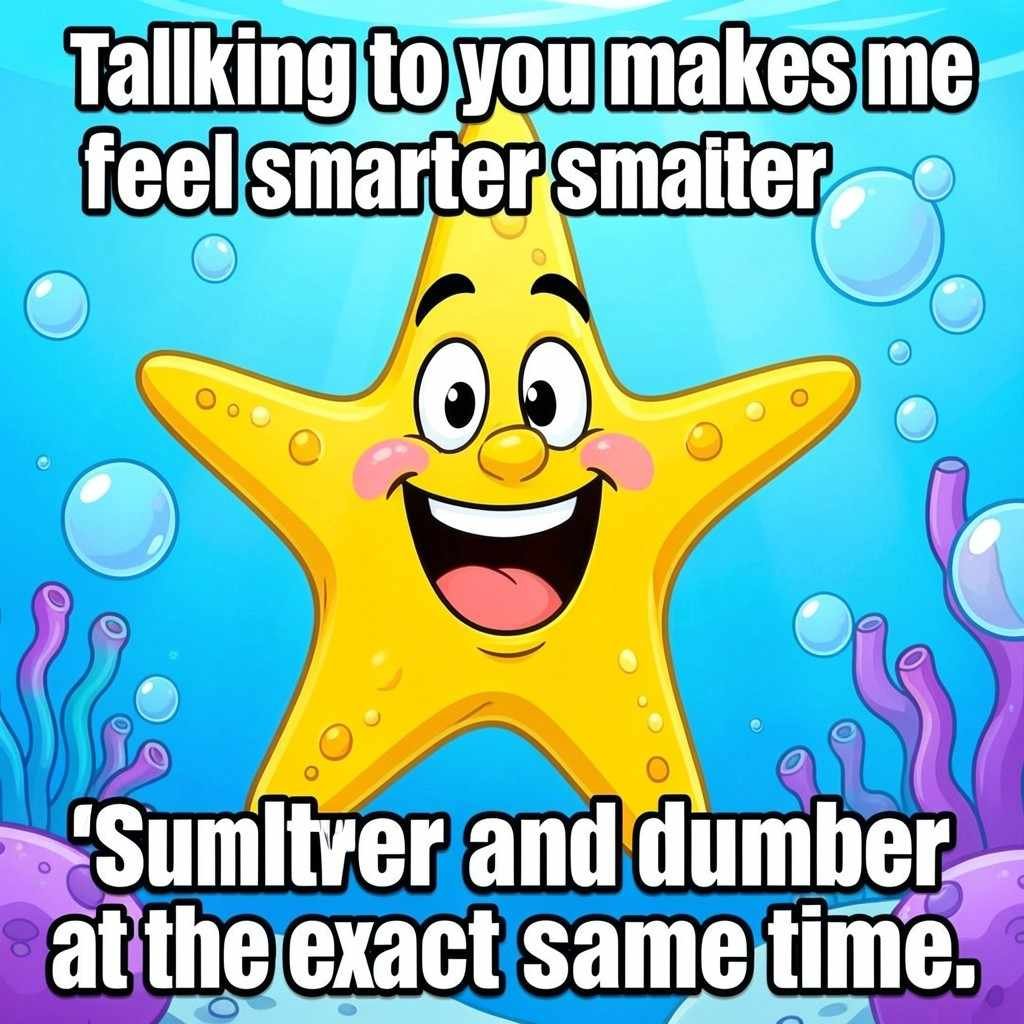 Funny spongebob pick up lines quotes with goofy starfish character