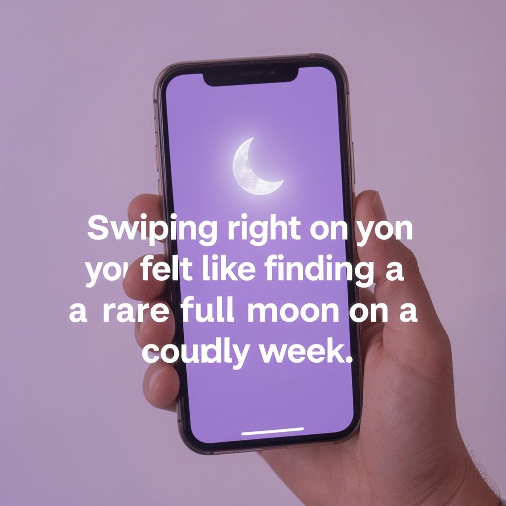 Funny moon Tinder openers quote with glowing moon and purple gradient