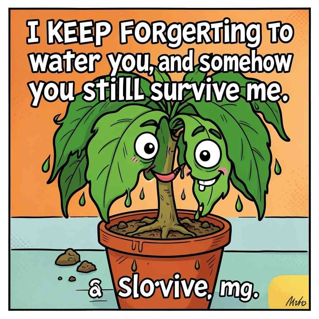 Funny plant pick up lines quote with droopy houseplant illustration