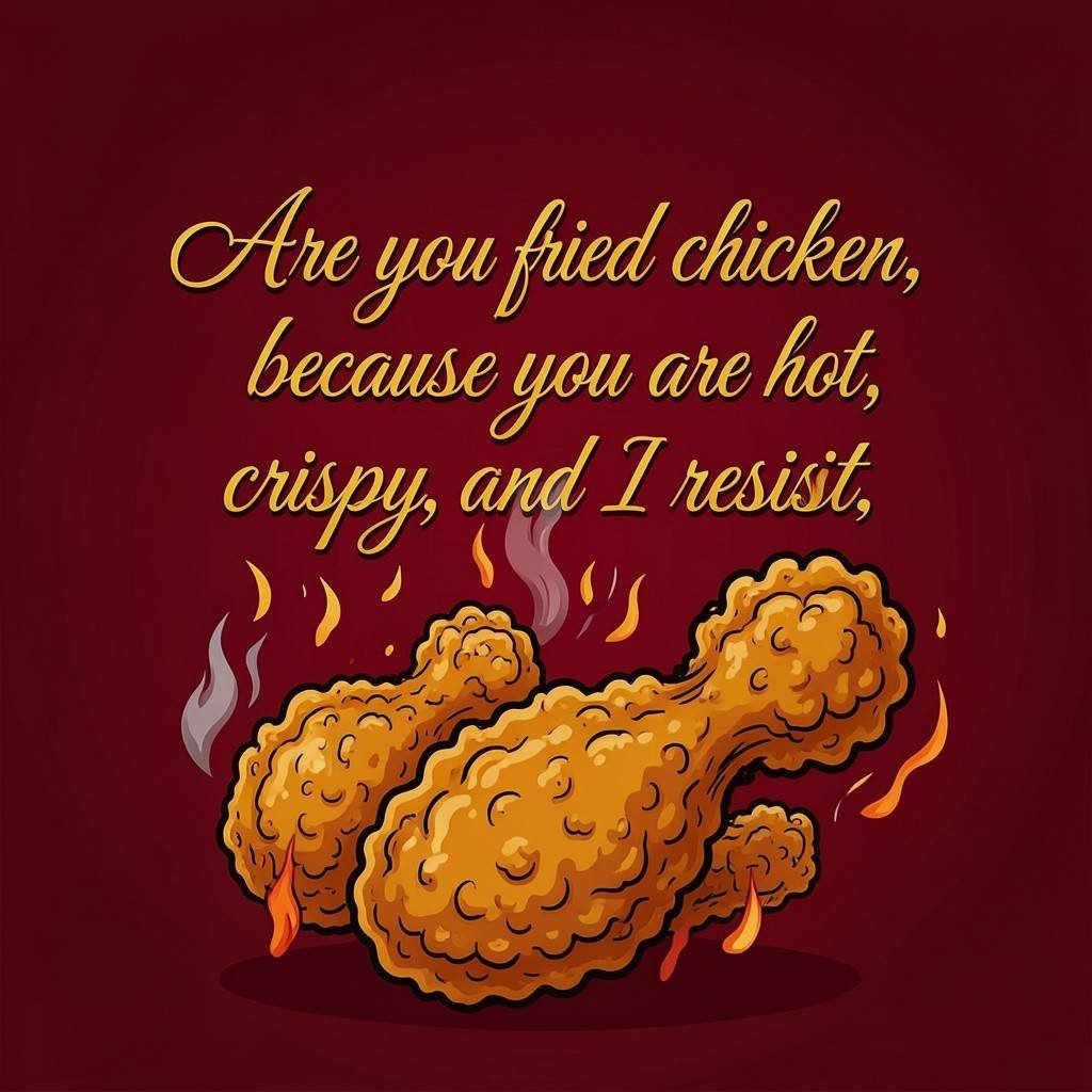 Bold dirty chicken pickup lines image with fried chicken quote design