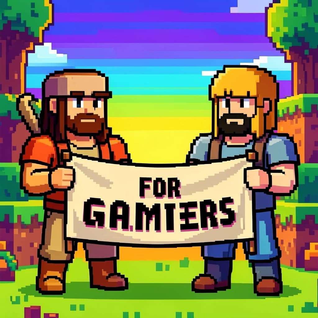 Terraria pickup lines for gamers illustration with two pixel art characters teaming up
