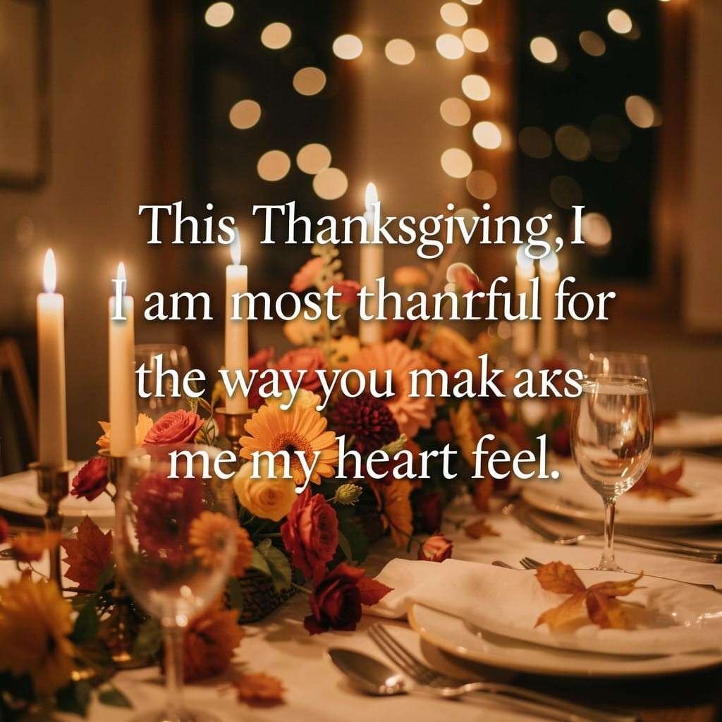 Romantic Thanksgiving pick up lines quote card with candlelit dinner for two